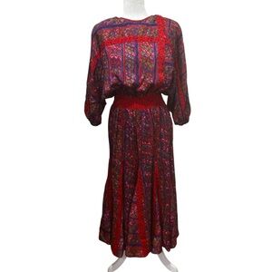 Diane Freís Vintage Silk Dress vintage 1980s abstract red, purple size medium